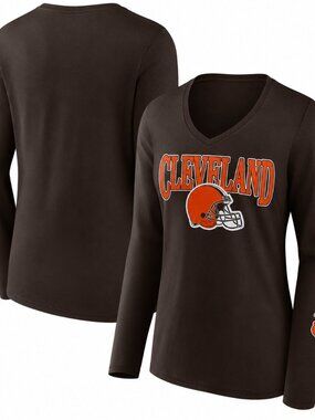 Women's Fanatics Cleveland Browns Wordmark Long Sleeve V-Neck T-Shirt